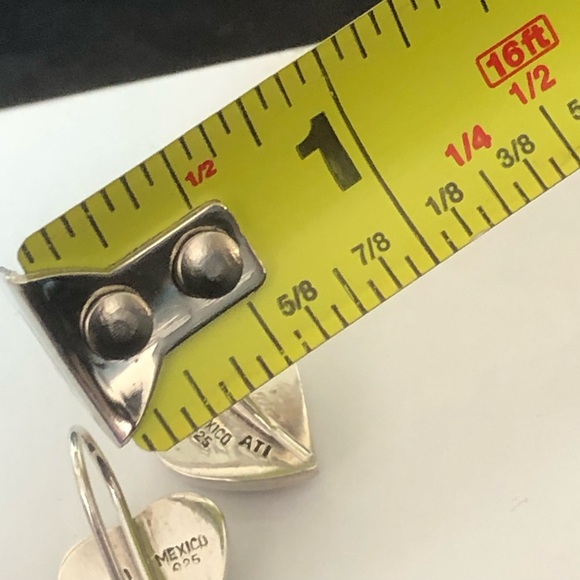 TAXCO Sterling Silver Red Jasper Heart Cabochon Drop Dangle Earrings - Picture 4 of 16